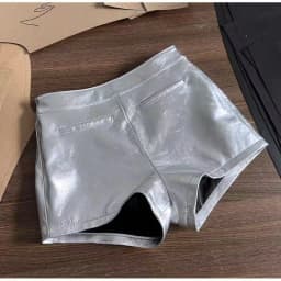 Metallic Genuine Leather Shorts for Women Splendid Korean Style Y2k Hot Micro Thin Pants Girls Casual Low Waist Slim Booty Skort