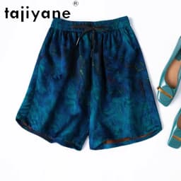 TAJIYANE 100% Natural Mulberry Silk Shorts Woman Summer Baggy Short Fashion Casual blue Short Pants Women Clothing 2025 шорты