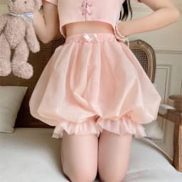 Japanes Kawaii Cute Lolita Safety Cotton Bloomers Women's Sweet Bow Accent Fluffy Harajuku Solid Color Ruffles Pumpkin Shorts