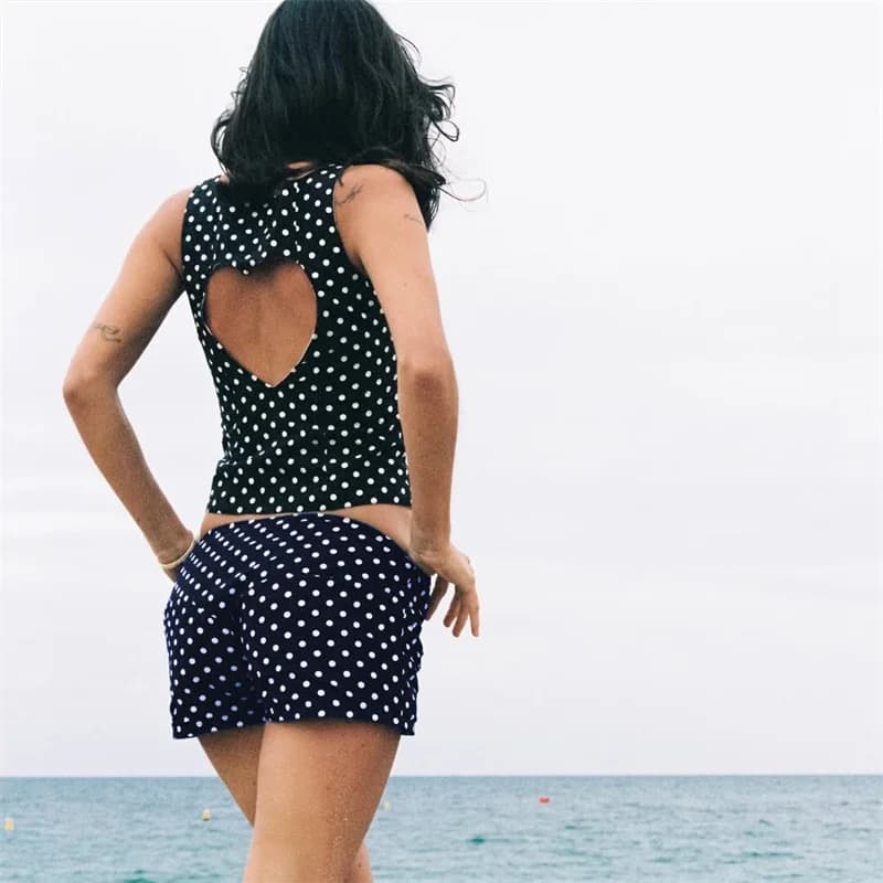 Summer Women Elastic Waist Shorts Casual Summer Y2K Polka Dot Low Rise Shorts with Front Button Daily Wear Hot Days