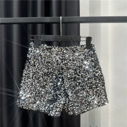 High Quality Sexy Sequins Shiny Zipper Shorts Women Nightclub Hot Pants for Women Black Silver