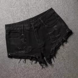 Black Denim Super Shorts Women Summer New Low-rise Ripped Shorts Crimped Sexy Hot Pants