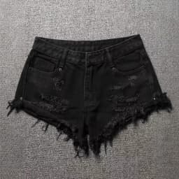 Black Denim Super Shorts Women Summer New Low-rise Ripped Shorts Crimped Sexy Hot Pants