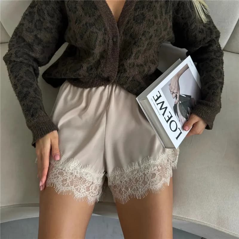 hirigin Women Lace Satin Shorts Silk Y2k Elastic Waist Mini Shorts Coquette Aesthetic Boxer Slip Pettipants French Knickers
