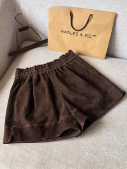 Suede Leather Shorts Women Spring Genuine Leather Harajuku Vertical Bar Short Britches Casual Bloomers Coffee Shorts de Mujeres