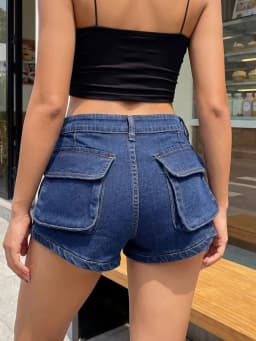 Fashion Women’s Denim Shorts Summer Mid Waist Cargo Jean Shorts with Pockets Streetwear