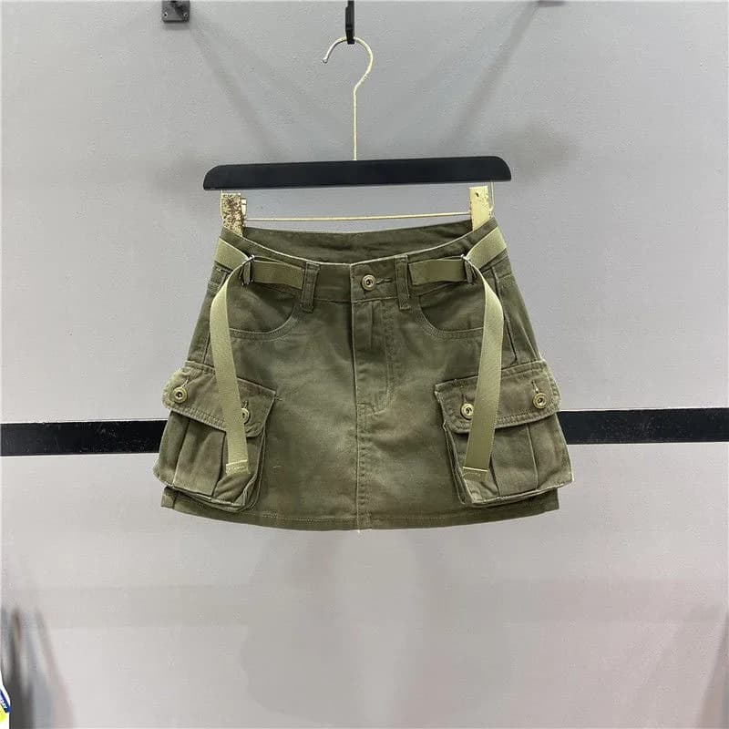 2024 New Fashion Three Dimensional Strap Pocket Wash High Tooling Denim Skirt Women Y2K Summer Vintage Casual Joker A Skirt