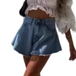 Denims Shorts Women Distressed Flare Jeans High Waist Vintage Washed Button Pockets Female 2025 Summer Streetwear Short Pants