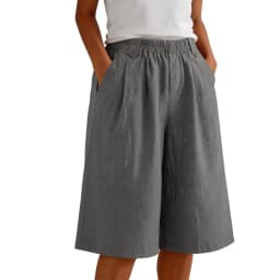 Women'S Casual Wide Leg Shorts Elastic Waist Knee Length Loose Shorts With Pockets Summer Seven Quarter Pants Plus Size Clothing