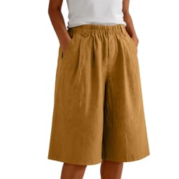 Women'S Casual Wide Leg Shorts Elastic Waist Knee Length Loose Shorts With Pockets Summer Seven Quarter Pants Plus Size Clothing