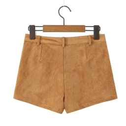 YENKYE Retro Brown Faux Suede Shorts Women High Waist Casual Short Pants