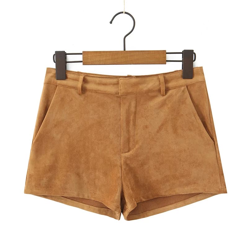 YENKYE Retro Brown Faux Suede Shorts Women High Waist Casual Short Pants