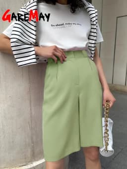 Summer Women's Shorts 2025 Casual Loose Wide Leg Long Shorts Pockets Office Solid Knee-length Oversize Shorts for Women
