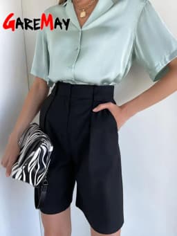 Summer Women's Shorts 2025 Casual Loose Wide Leg Long Shorts Pockets Office Solid Knee-length Oversize Shorts for Women