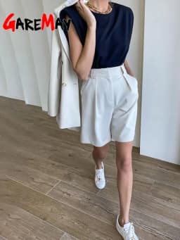 Summer Women's Shorts 2025 Casual Loose Wide Leg Long Shorts Pockets Office Solid Knee-length Oversize Shorts for Women