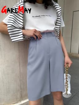 Summer Women's Shorts 2025 Casual Loose Wide Leg Long Shorts Pockets Office Solid Knee-length Oversize Shorts for Women