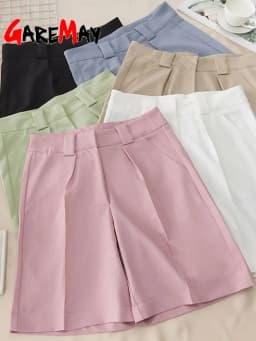Summer Women's Shorts 2025 Casual Loose Wide Leg Long Shorts Pockets Office Solid Knee-length Oversize Shorts for Women