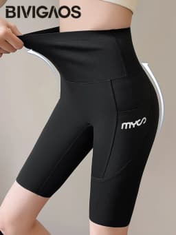 Summer New Side Pocket Shark Shorts Women Biker Shorts High Waist Seamless Sports Running Cycling Shorts Fitness Short Leggings