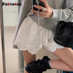 FOTVOTEE Lace Shorts for Women Korean Style Chic Casual Hot Pants Spring Summer 2025 New Fashion Female High Waist Shorts
