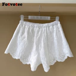 FOTVOTEE Lace Shorts for Women Korean Style Chic Casual Hot Pants Spring Summer 2025 New Fashion Female High Waist Shorts