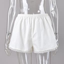 Linad Elegant Apricot Lace Shorts For Woman Summer 2026 Sexy Cotton Split Mini Pants Women Street Elastic Waist Shorts Female