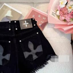Women's Black Bandage Raw Edge Cross Flower Denim Shorts Personalized Streetwear Fashion Summer Slim High waisted Hot Pants