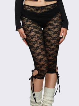 00s Retro Lace Mesh Leggings for Women Y2k Sheer See Through Pants Fairycore Floral Lace Tights Pants Streetwear