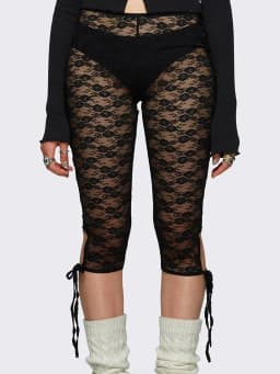 00s Retro Lace Mesh Leggings for Women Y2k Sheer See Through Pants Fairycore Floral Lace Tights Pants Streetwear