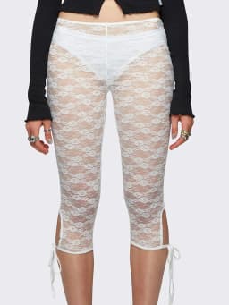 00s Retro Lace Mesh Leggings for Women Y2k Sheer See Through Pants Fairycore Floral Lace Tights Pants Streetwear