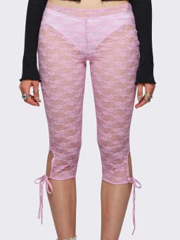 00s Retro Lace Mesh Leggings for Women Y2k Sheer See Through Pants Fairycore Floral Lace Tights Pants Streetwear
