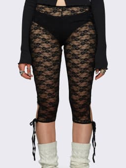 00s Retro Lace Mesh Leggings for Women Y2k Sheer See Through Pants Fairycore Floral Lace Tights Pants Streetwear