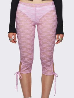 00s Retro Lace Mesh Leggings for Women Y2k Sheer See Through Pants Fairycore Floral Lace Tights Pants Streetwear