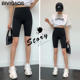 BIVIGAOS Summer Sharkskin Biker Shorts Women's Stretch High Waist Knee Short Outside Bodybuilding Sexy Shorts Tide Sports Shorts