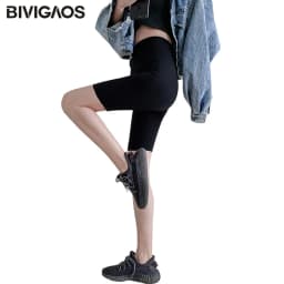 BIVIGAOS Summer Sharkskin Biker Shorts Women's Stretch High Waist Knee Short Outside Bodybuilding Sexy Shorts Tide Sports Shorts