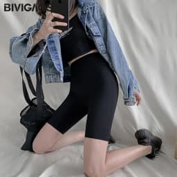 BIVIGAOS Summer Sharkskin Biker Shorts Women's Stretch High Waist Knee Short Outside Bodybuilding Sexy Shorts Tide Sports Shorts