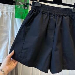 100% Cotton Elastic Waist Casual Shorts for Women Summer Loose Wide Leg Shorts Woman Solid Color Comfortable Pocket Beach Pants