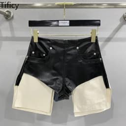 TIFICY High Street Shorts Women's New High Waisted Zipper Shapewear Denim Coated Flat Corner Pocket Color Blocked Shorts