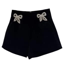 DEAT 2025 Winter New Fashion Rhinestone Bow Decoration Velvet Shorts For Women Black Versatile Boot Short Pants Female 11A07701