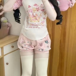 Y2k Aesthetics Punk Shorts Cartoon Embroidery Pockets High Waist Flower Bud Short Pant Hauajuku Girl Sweet Cute Women's Clothing