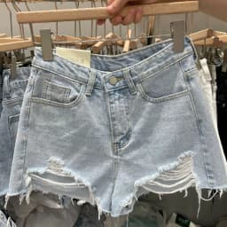 Y2k Women's Ripped Denim Shorts New Loose A-Line with Frayed Edges for Summer Short Pants Women Streetwear Jean Shorts Black