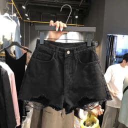 Y2k Women's Ripped Denim Shorts New Loose A-Line with Frayed Edges for Summer Short Pants Women Streetwear Jean Shorts Black