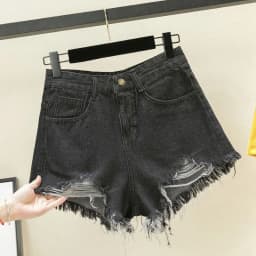 Y2k Women's Ripped Denim Shorts New Loose A-Line with Frayed Edges for Summer Short Pants Women Streetwear Jean Shorts Black