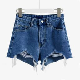 Y2k Women's Ripped Denim Shorts New Loose A-Line with Frayed Edges for Summer Short Pants Women Streetwear Jean Shorts Black