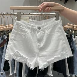 Y2k Women's Ripped Denim Shorts New Loose A-Line with Frayed Edges for Summer Short Pants Women Streetwear Jean Shorts Black