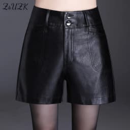 ZUZK Women Fashion PU Leather Shorts Autumn Winter Female High Waist Slim Streetwear Punk Motorcycle Lady's Boot Shorts