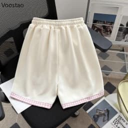 Japanese Sweet Lolita Style Shorts Women Kawaii Cartoon Cat Embroidery Short Pants Y2k Cute Patchwork Plaid Shorts Ropa Mujer