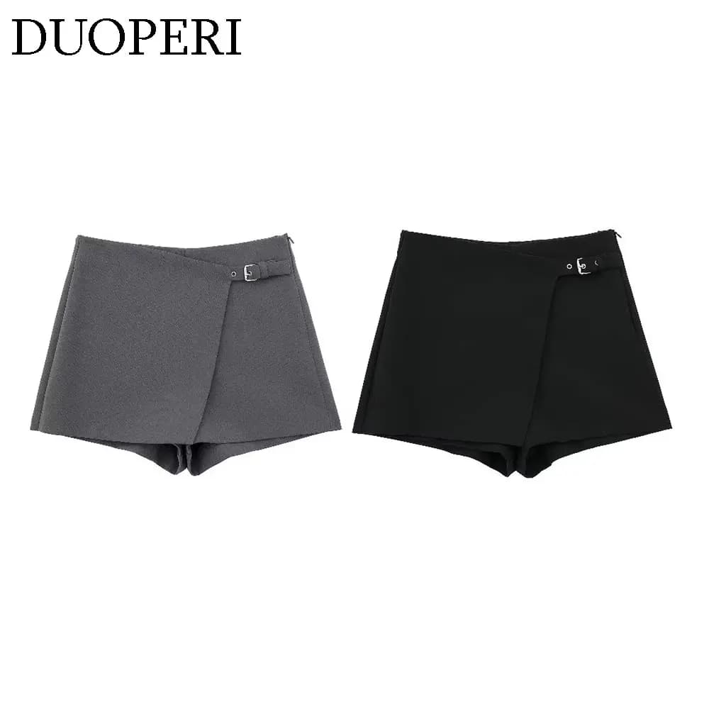 DUOPERI Women Fashion Solid Bandage Mini Skirt Shorts High Waist Female Chic Lady Casual Skort Culottes