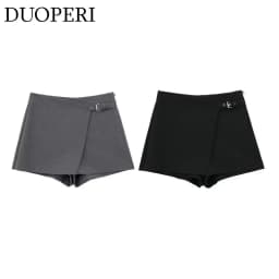 DUOPERI Women Fashion Solid Bandage Mini Skirt Shorts High Waist Female Chic Lady Casual Skort Culottes