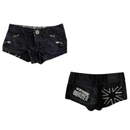 Hip Hop Gothic Fashion Street Denim Shorts Pocket Zipper Print Black Shorts Y2k Slim Shorts Sexy Mini Skirt Women Clothing Jorts