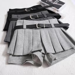 Womens Shorts Autumn Winter Belt High Waist Fluffy Pleated A-line Short Pants Korean Fashion Sexy Y2k All Match Clothes
